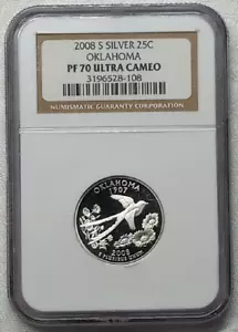 2008-S 25C OKLAHOMA STATE QUARTER NGC PF 70 ULTRA CAMEO SILVER - Picture 1 of 2