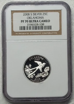 2008-S 25C OKLAHOMA STATE QUARTER NGC PF 70 ULTRA CAMEO SILVER - Image 1 of 2