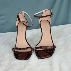 EUC STUART WEITZMAN Amelina Snake Print Leather Sandal Women Size 8 Stiletto - Picture 1 of 8