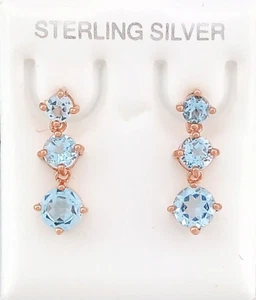 GENUINE 3.20 Cts AQUAMARINE DANGLING EARRINGS .925 Silver ( ROSE TONE) - NWT - Picture 1 of 4