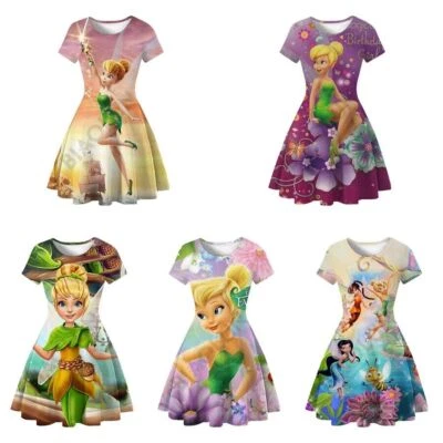 Girls Tinker Bell Cartoon Princess Costume Short Sleeve Skirt Fancy Dress Gifts