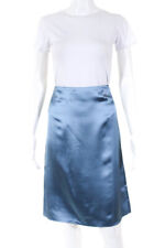 Nina Ricci Womens Satin Mid Rise Zip Closure Casual A-Line Skirt Blue Size 38