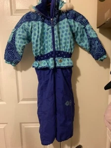 Obermeyer Girls Snow Ski Suit I-Grow Purple Floral Snowflakes 5 6 7 - Picture 1 of 9