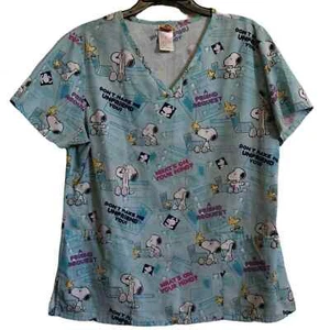 Peanuts snoopy "a friend request" laptop computer print scrub top size M scrubs - Picture 1 of 8