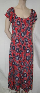 Knox Rose Bohemian Floral Red Blue Tiered Midi Long Dress Women's Size L Pockets - Picture 1 of 11