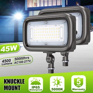 2 Pack 45W Outdoor LED Flood Light Adjustable Knuckle Mount for Yard AC 100-277V - Picture 1 of 14