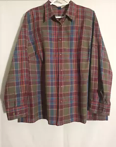 Chaps-Women Blue Green Burgundy Plaid Long Roll Tab Sleeve Button Shirt Top-2X - Picture 1 of 7