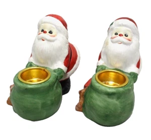 Vintage Ceramic Santa Candleholder Pair Santa with Bag of Toys - Picture 1 of 5
