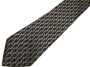 Van Heusen Mens Necktie Tie Grey Burgundy Red Checkered Silk 62" Long - Picture 1 of 4