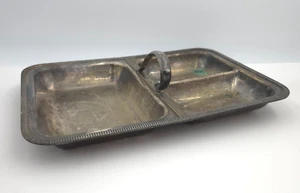 Vintage Divided 3 Section Dish Tray Handled Silverplate Heavy 14 1/4” - Picture 1 of 6