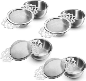 Empress Tea Strainers with Drip Bowls, Mesh Tea Infuser Stainless Steel Loose... - Picture 1 of 7