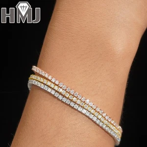 Pulsera Tenis SÓLIDA 925 Plata de Ley MOISSANITA Pasa Probador 2/3/4/5mm - Imagen 1 de 26