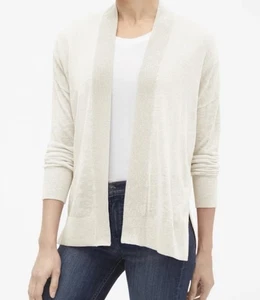 GAP Damen Strickjacke vorne offen in Slub S weiß gestreift - Bild 1 von 1