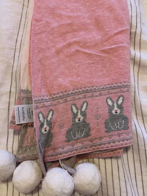 Purebaby Pink Girl Bunny Rabbit Pom Pom Blanket Knit Baby Wool Throws - image 1 of 4