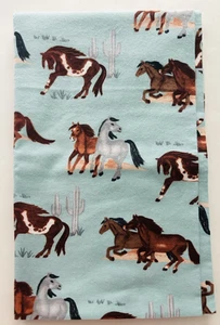 2 yards Cotton Flannel Fabric Horses on blue background 44" Wide - Picture 1 of 3
