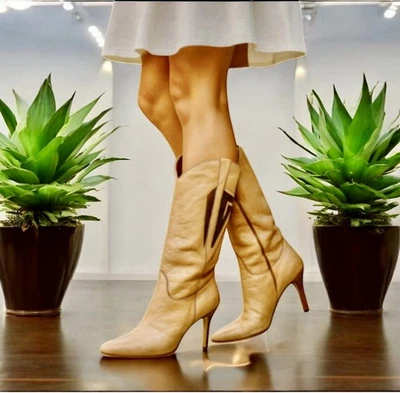 Vintage 80's LATINAS Brazil Boot Mid Calf Brown Leather Pointed Toe Womens 8 - Image 1 of 4