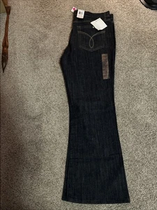 Calvin Klein Womens Dark Wash Blue Flare Fit Cotton Stretch Denim Jeans Sz 14/32 - Picture 1 of 3