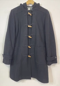 J Crew Wollmischung Kapuze Melton Dufflecoat Knebel Holzknöpfe schwarz Gr. M - Bild 1 von 9