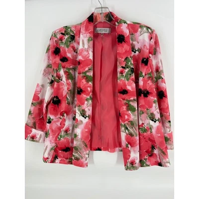 Kasper Floral Print 3/4 Sleeve Open Front Blazer Jacket Elegant Career - Image 1 of 4
