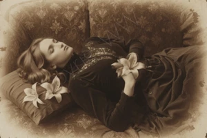 Young Woman Photo Post Mortem Funeral Flowers Victorian 4 by 6 Photograph - Picture 1 of 1