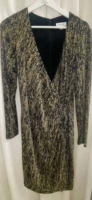 Calvin Klein Gold Glittery V Neck Cocktail  Evening Dress CDJLRK0163 BGD Size 10 - Image 1 of 4
