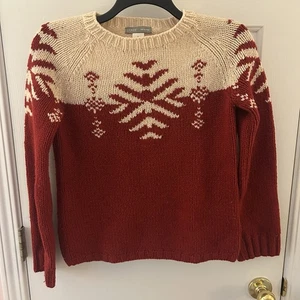 J Crew Sweaters Women Small Red white Lambswool Handknit Pullover Snowflake Cozy - Bild 1 von 8