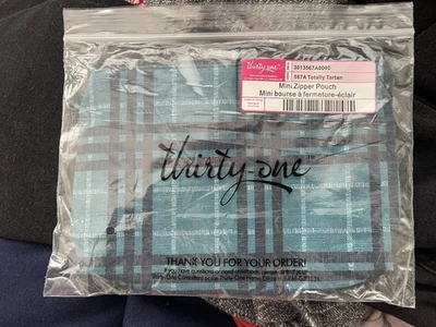 New In Package Thirty-One Blue Plaid Mini Zipper Pouch - Image 1 of 3
