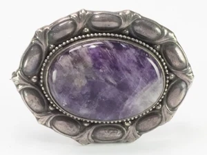 Prächtige antike Brosche 800 Silber Amethyst Edelstein Jugendstil; K118 - Bild 1 von 3