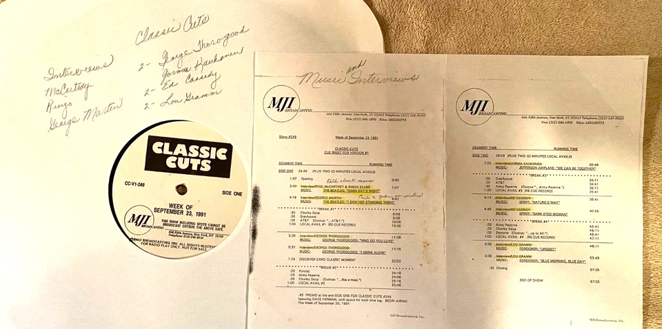 9/23/91 CLASSIC CUTS: SPIRIT, BEATLES, FOREIGNER, GEORGE THOROGOOD,JEFF AIRPLANE - Image 1 of 1