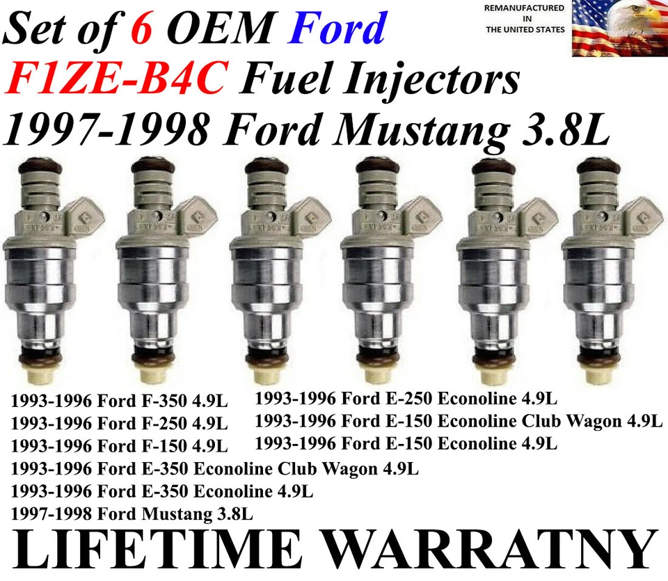 正品 6 件套原始设备制造商福特燃油喷射器适用于 1997 - 1998 福特野马 3.8L V6 — 第 1/1 张图片