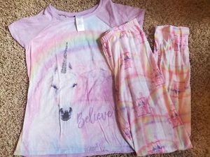 TCP The Childrens Place Girls Unicorn Castle Rainbow Pj Pajama Set XL 14 - Picture 1 of 2