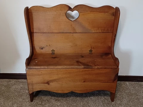Vintage Knotty Pine 1960'S Country Farmhouse Settle Bench W Storage PICK UP ONLY Cover