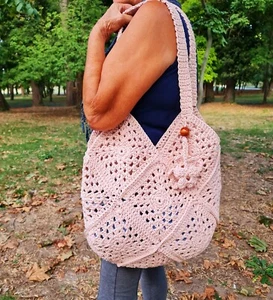 Handmade crochet light pink women bag/ladies shoulder bag, boho style bag - Picture 1 of 6