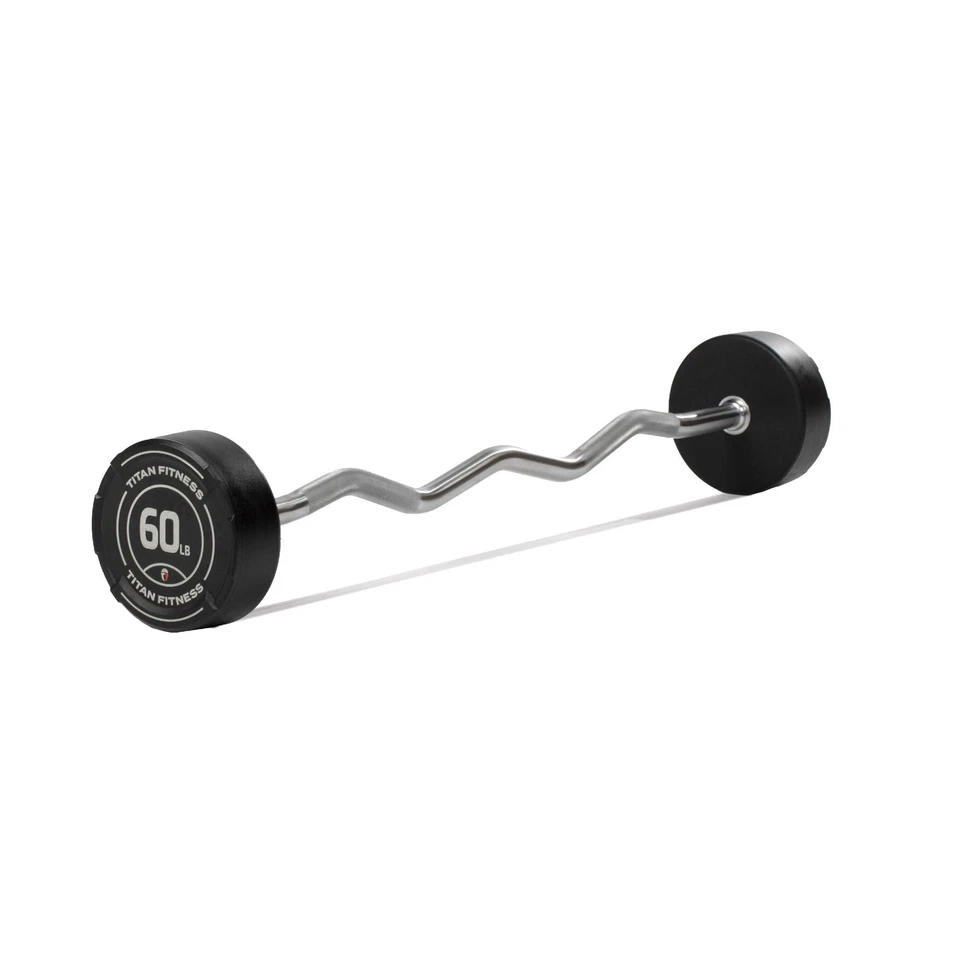 Barra fija Titan Fitness 60 lb goma EZ Curl, barra de pesas precargada Foto 1 de 4