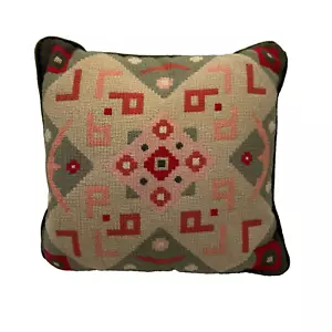 Vintage Hand Made Needlepoint Pillow Velvet Backing Kilim Styling Boho Chic - Picture 1 of 10