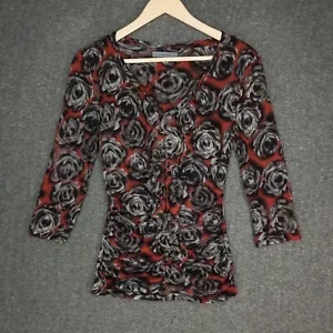 Classiques Entier Silk Blend Blouse Women s Size Small Gray Red Floral Ruched - Picture 1 of 12