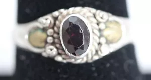 925 Sterling Silver Oval Bezel Set Garnet Ring in Size 7 1/4-12242 - Picture 1 of 6