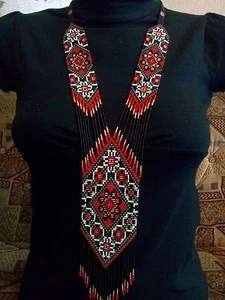 Lange PERLENKETTE Gerdan HANDARBEIT Schmuck Ukrainisch Volk Traditionell - Bild 1 von 1