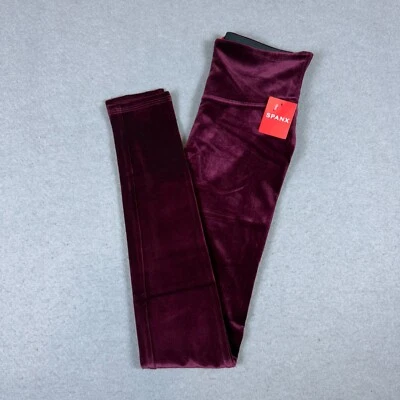 Leggings Spanx Terciopelo Cintura Alta Talla Pequeña Rico Rojo Borgoña Forma Pull-On Foto 1 de 4