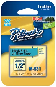 Cinta original para fabricante de etiquetas Brother M531 P-touch M-531 negra sobre azul MK531 - Imagen 1 de 10