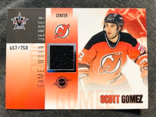 2002-03 Pacific Vanguard #27 Scott Gomez Game Used Worn Jersey Relic Card /758