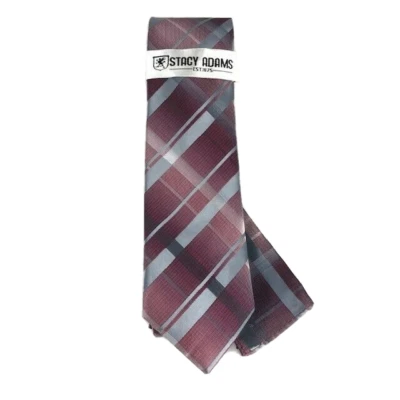 Stacy Adams Men's Tie & Hanky Set Burgundy Silver Charcoal Gray Black 3.25" Wide - Image 1 of 4