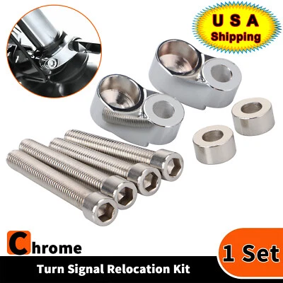 Kit de montaje de reubicación de señal de giro de horquilla delantera cromada de EE. UU. para Harley Dyna Glide FXR Foto 1 de 4