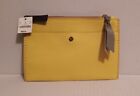J. Crew Yellow Saffiano Leather Clutch Pouch w/Olive Zipper Pull NWT $39 MSRP 