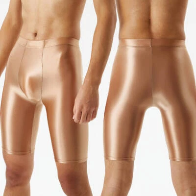 Men's Satin Shiny Wet Look Shorts Knee Length Leggings Skinny Short Pants Trunks - Image 1 of 4