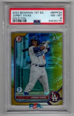 2022 Bowman 1st Edition GOLD Foil Jorbit Vivas 34/50 PSA 8 Los Angeles Dodgers - Image 1 of 2