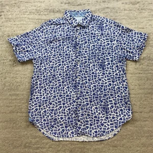 Robert Graham Abstract Linen Shirt Large Blue White All Over Print Hiker Outdoor - Picture 1 of 9