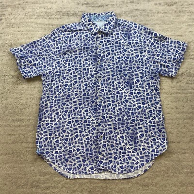 Robert Graham Abstract Linen Shirt Large Blue White All Over Print Hiker Outdoor - Image 1 of 4