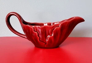 Metlox Pottery Poppytrail Calif. Gravy Boat Cranberry Red Lotus Pattern 1980's - Picture 1 of 23