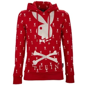 PHILIPP PLEIN x PLAYBOY Bunny Hoodie Sweater mit Kristallen Logo Rot Weiß 08369 - Bild 1 von 8